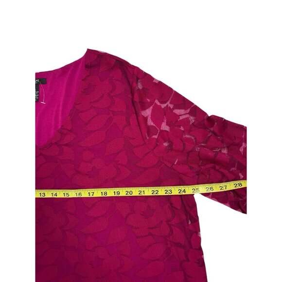 NWT Alfani Blouse Plus 3x Magenta Lace Bell Sleeves V Neck Stretch - Picture 8 of 15
